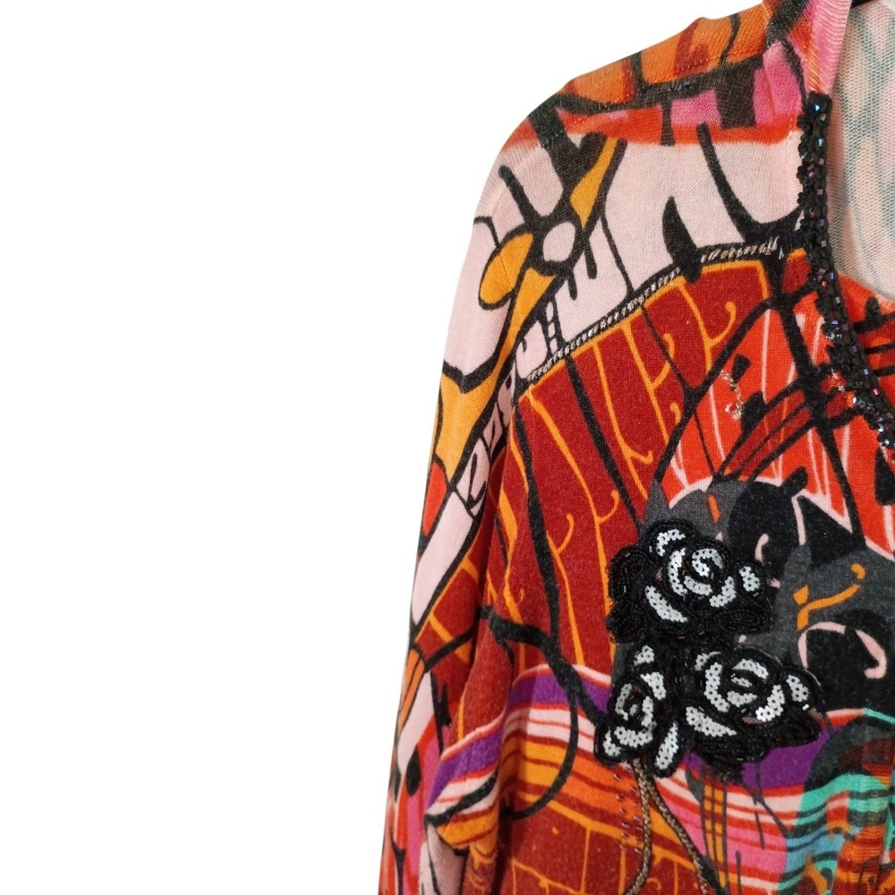 Alberto Makali Womens Twin Set Cardigan Tank Abstract Floral Sequin Beaded Large - Picture 7 of 15